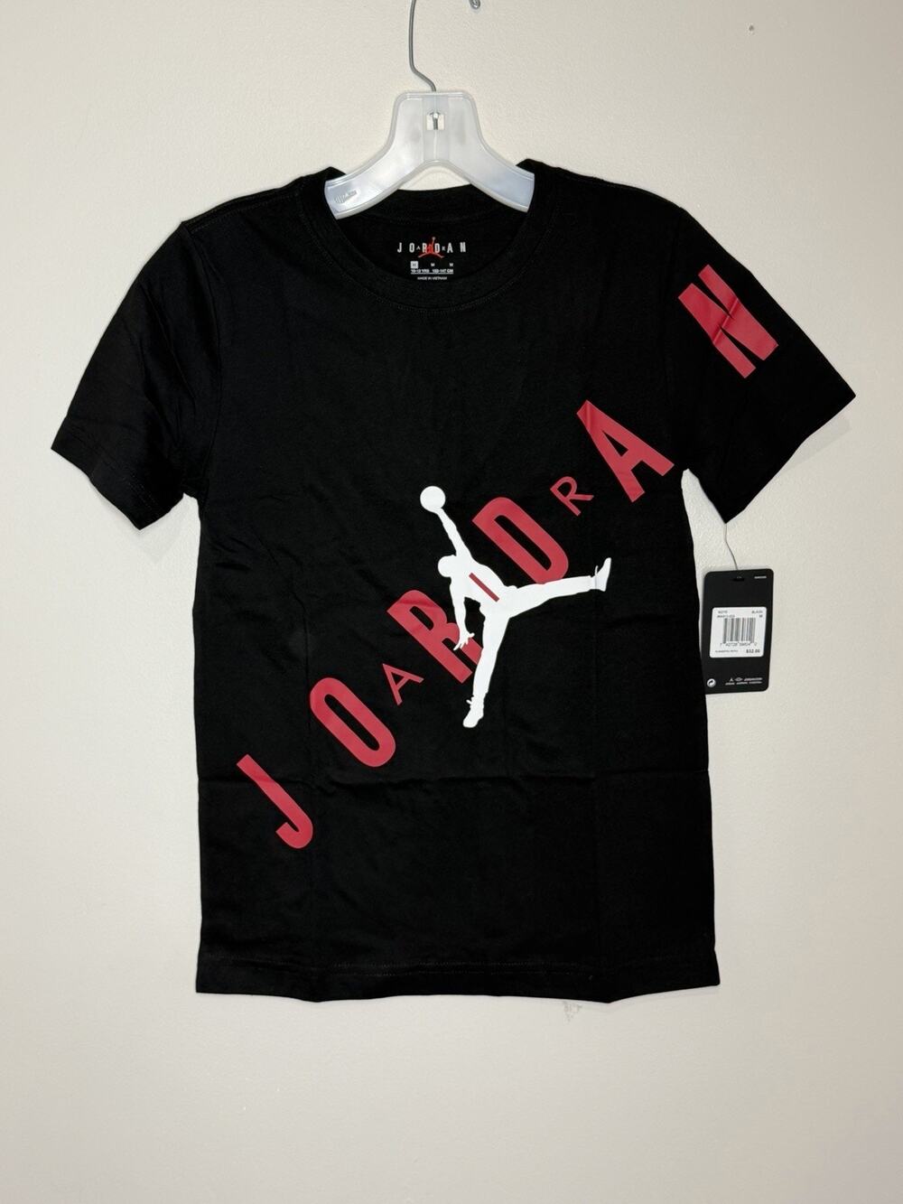 Nike Jordan Logo Jumpman T Shirt Boys Medium Black Red Spellout